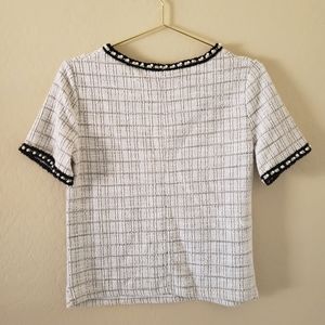 Zara Trafaluc Pearl Trim Tweed Top Size M
